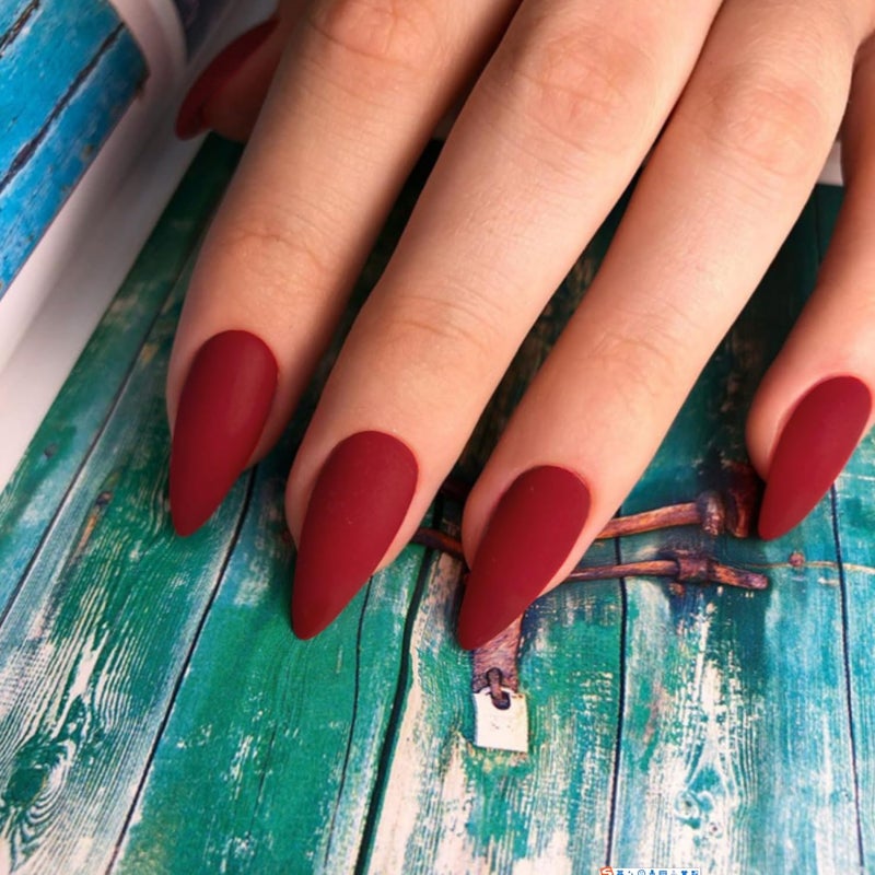 KQueenest 48 Pcs Matte Red Press on Nails Almond Medium Length, Red Nails Press on, Solid Color Medium Fake Nails Acrylic, Stiletto Glue on Nails, Gel Stick on Nails for Women Fall Winter Wear - Image 1